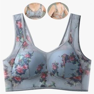 Blue and Pink Floral Bra with Wide Straps (set of two)